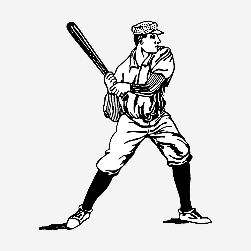 Baseball player drawing, vintage sport illustration. Free public domain CC0 image.