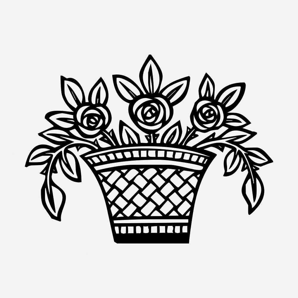 Vintage flowers basket drawing, png | PNGWing