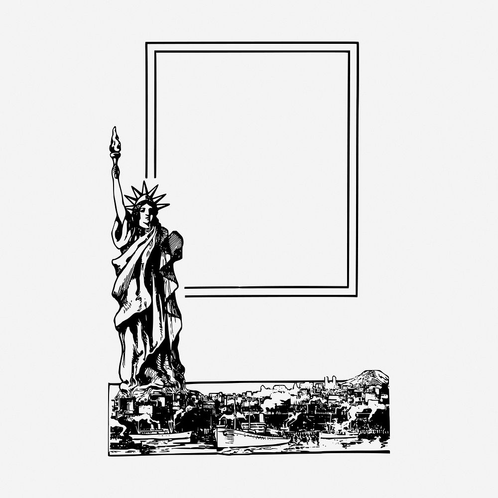 New York frame clipart, vintage landmark illustration. Free public domain CC0 image.