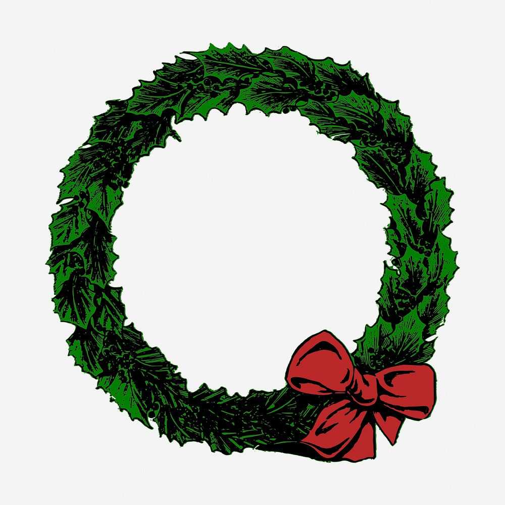 Christmas wreath frame clipart, vintage botanical illustration. Free public domain CC0 image.