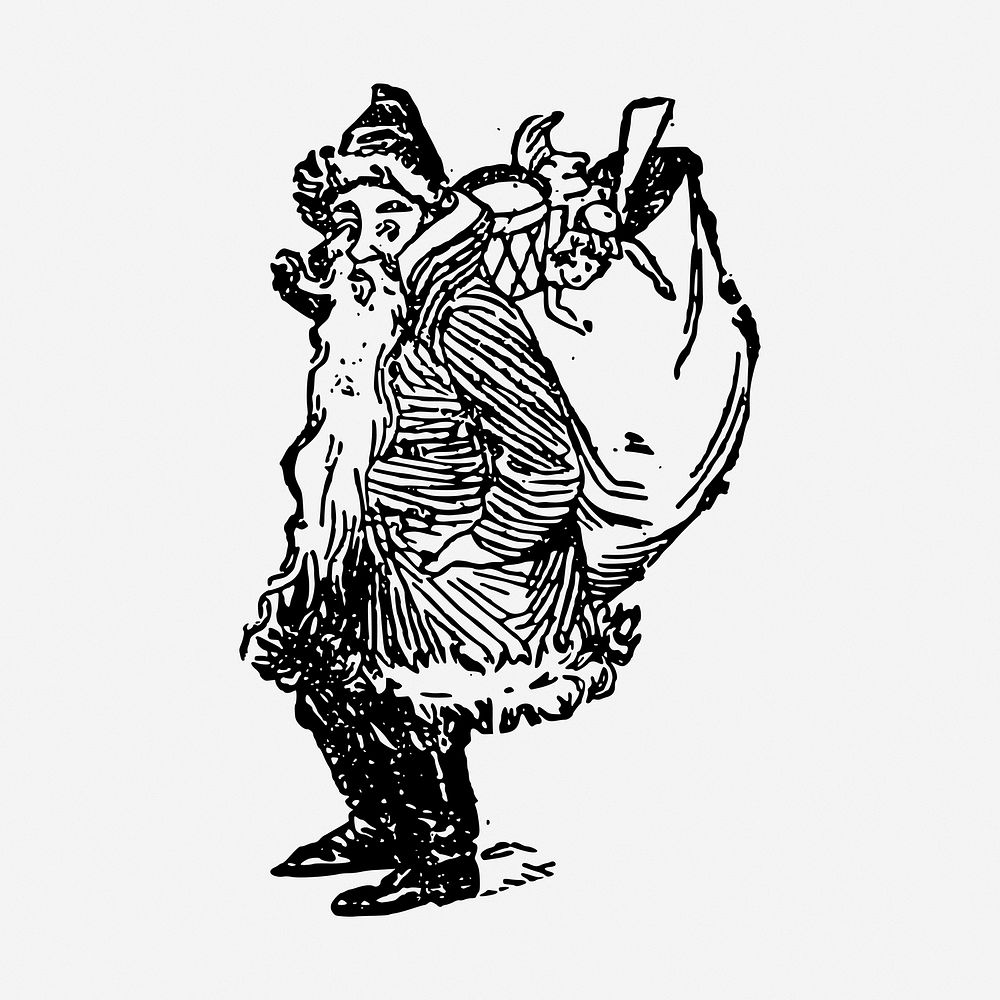 Santa Claus drawing, vintage Christmas illustration. Free public domain CC0 image.