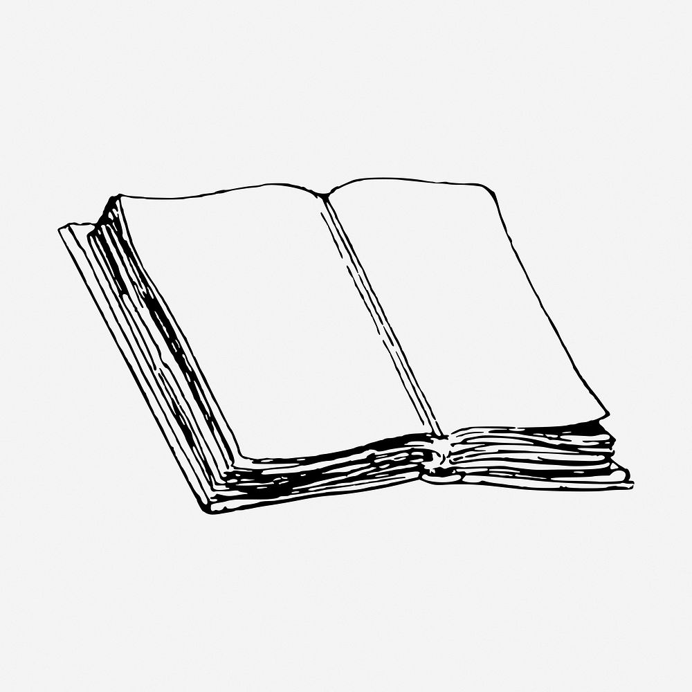 Open book drawing, vintage literature illustration. Free public domain CC0 image.