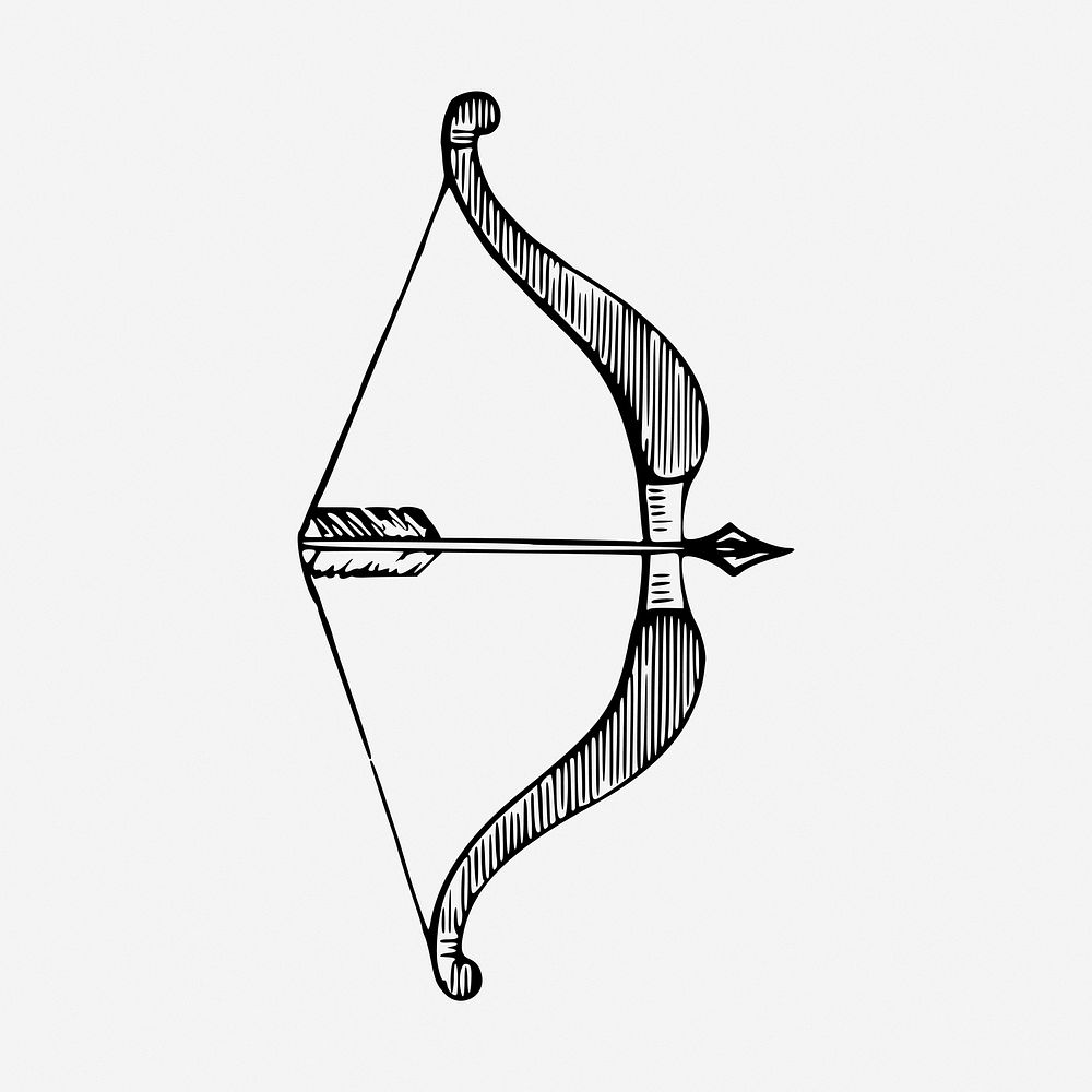 Arrow, bow drawing, vintage archery illustration. Free public domain CC0 image.