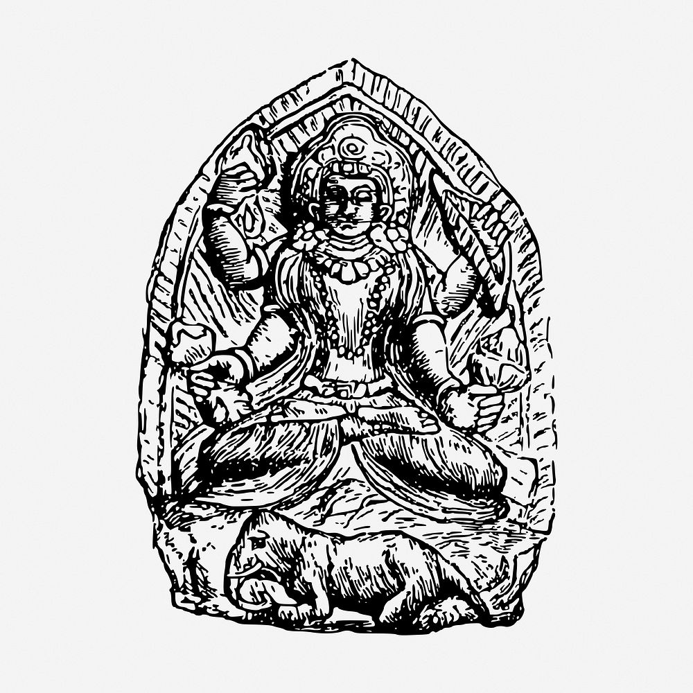 Hindu god drawing, vintage religious illustration. Free public domain CC0 image.