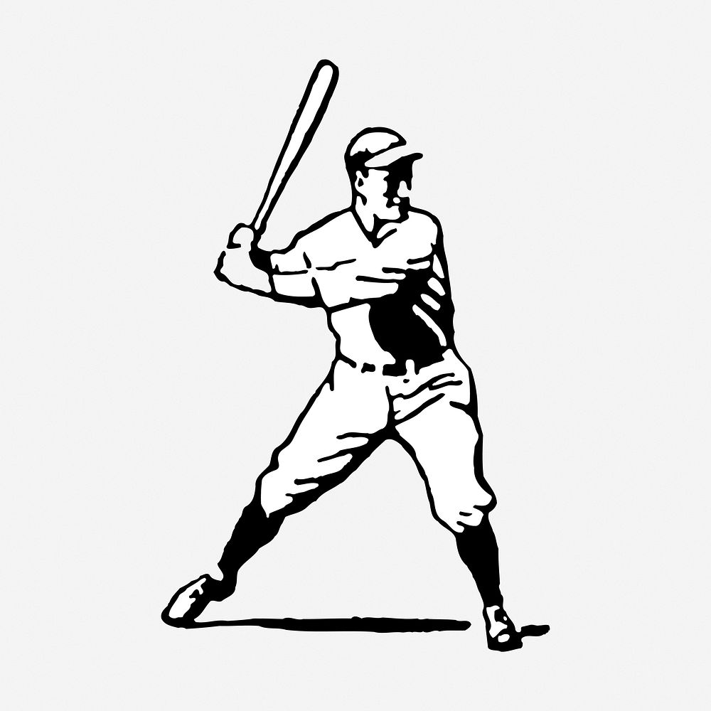 Baseball player drawing, vintage sport illustration. Free public domain CC0 image.