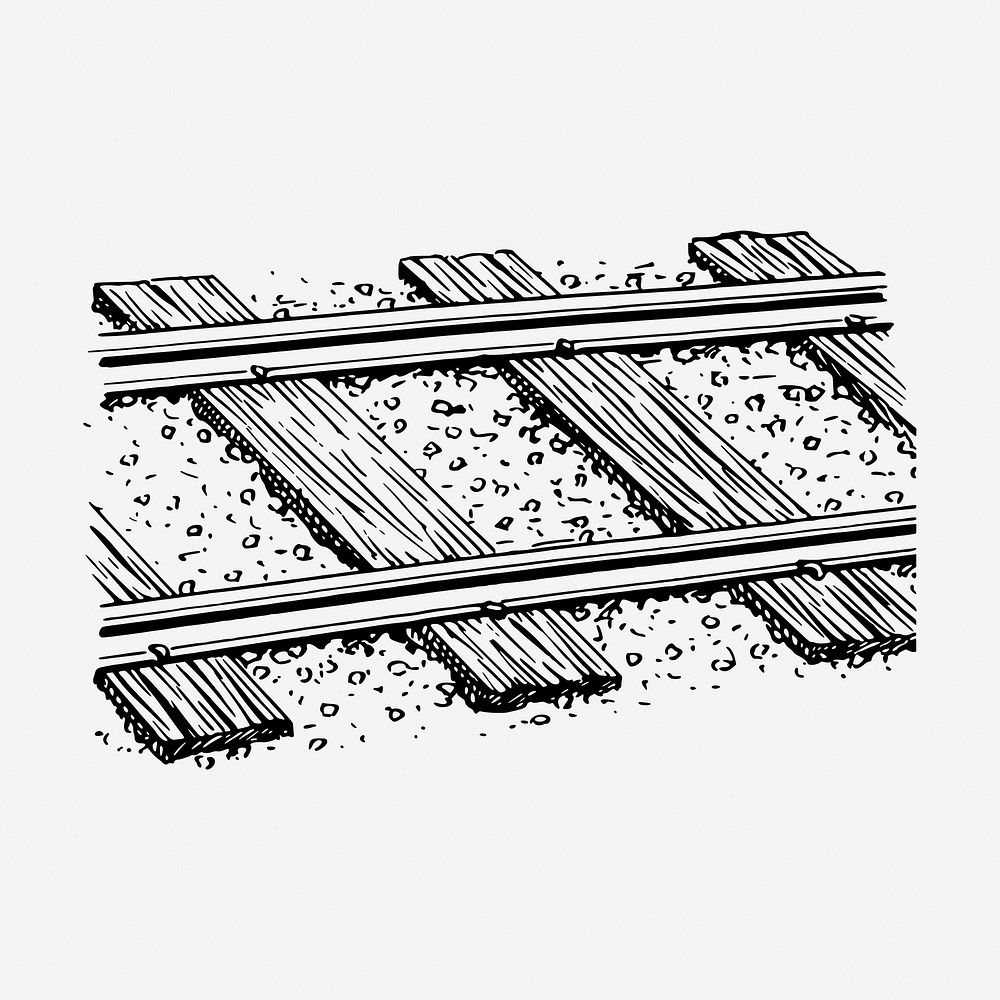 Railway track drawing, vintage transportation illustration. Free public domain CC0 image.