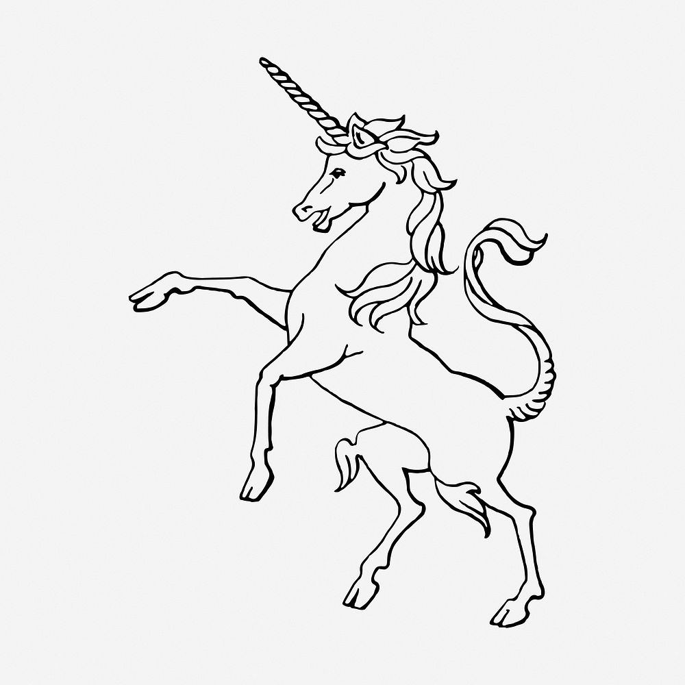 Rearing unicorn drawing, magical creature illustration. Free public domain CC0 image.