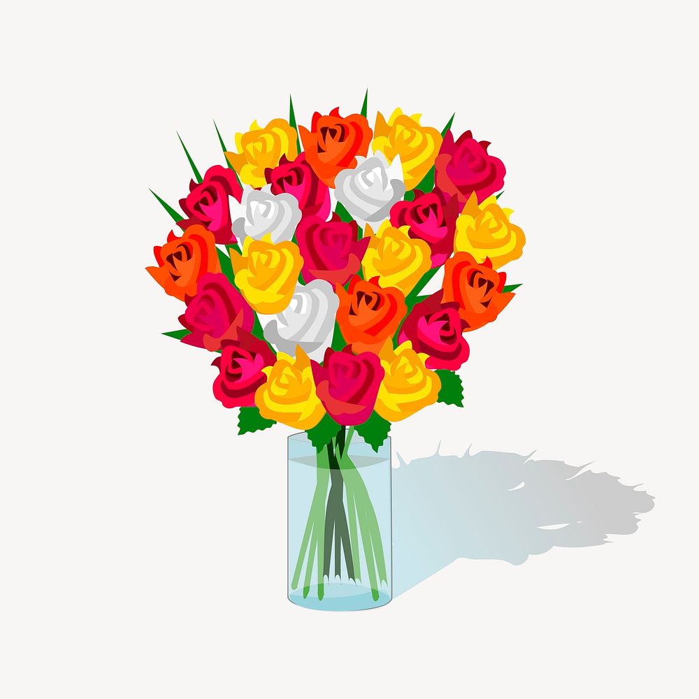 Rose vase clipart, botanical illustration vector. Free public domain CC0 image.