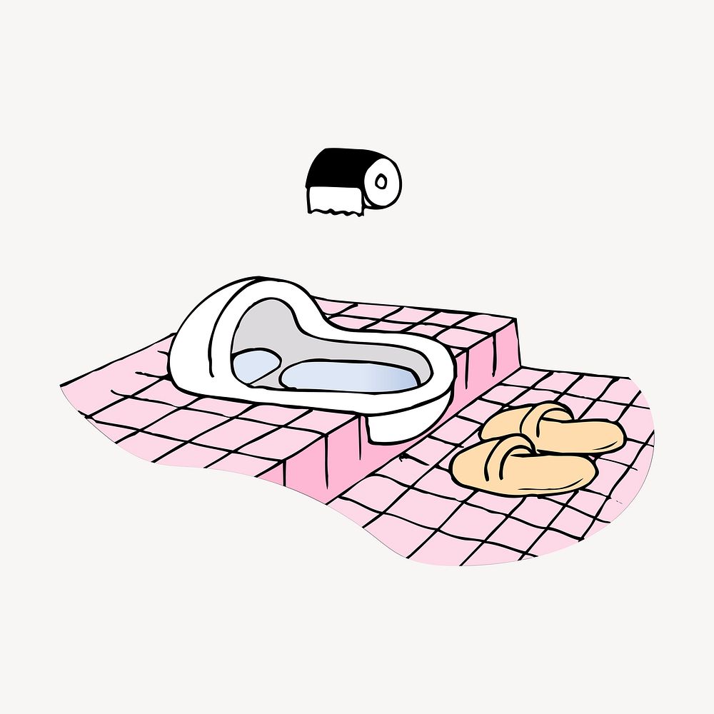 Asian squat toilet clipart, interior illustration. Free public domain CC0 image.