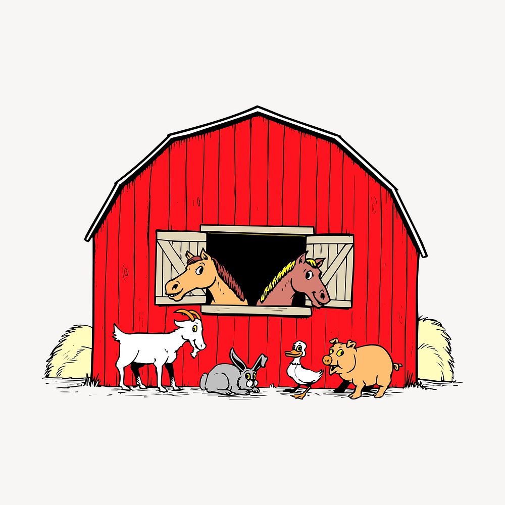 Animal barn clipart, farming illustration vector. Free public domain CC0 image.