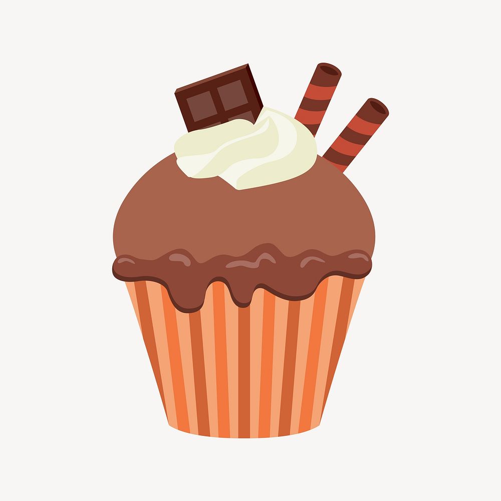 Chocolate cupcake clipart, cute dessert illustration vector. Free public domain CC0 image.