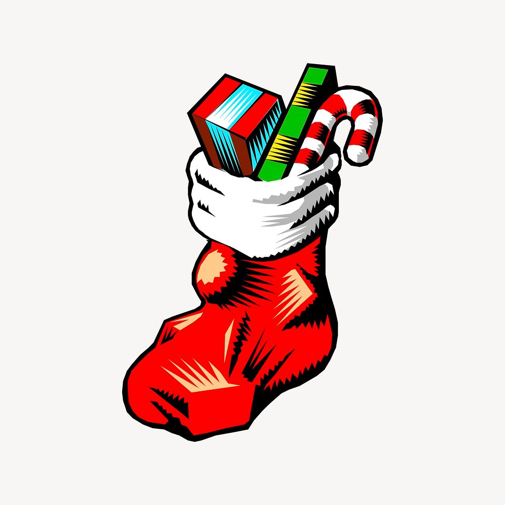 Christmas sock gift clipart, festive illustration vector. Free public domain CC0 image.