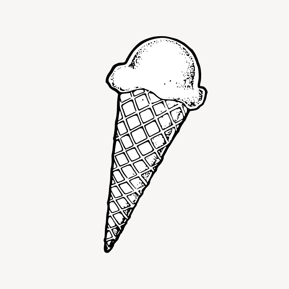 Ice-cream cone drawing, dessert illustration vector. Free public domain CC0 image.