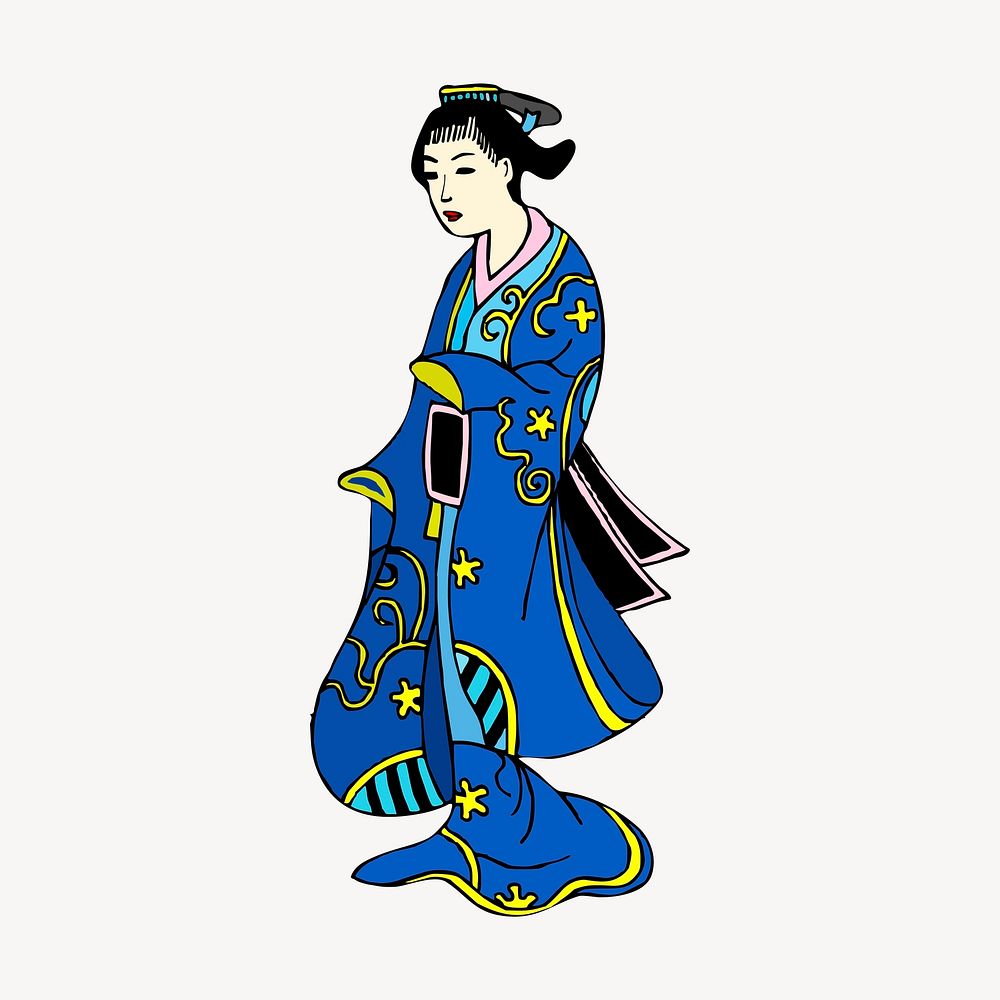 Japanese woman clipart, traditional fashion illustration vector. Free public domain CC0 image.