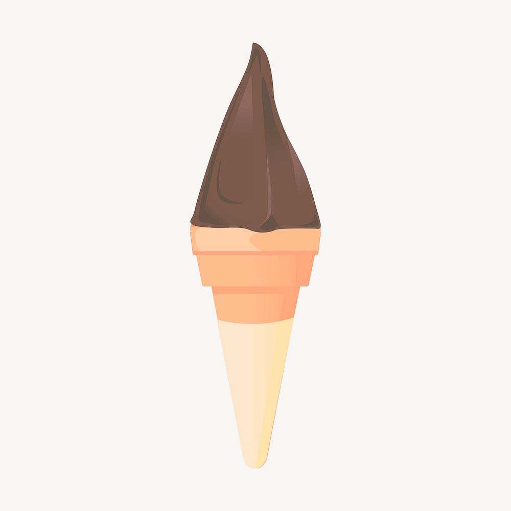 Chocolate gelato cone clipart, dessert illustration. Free public domain CC0 image.