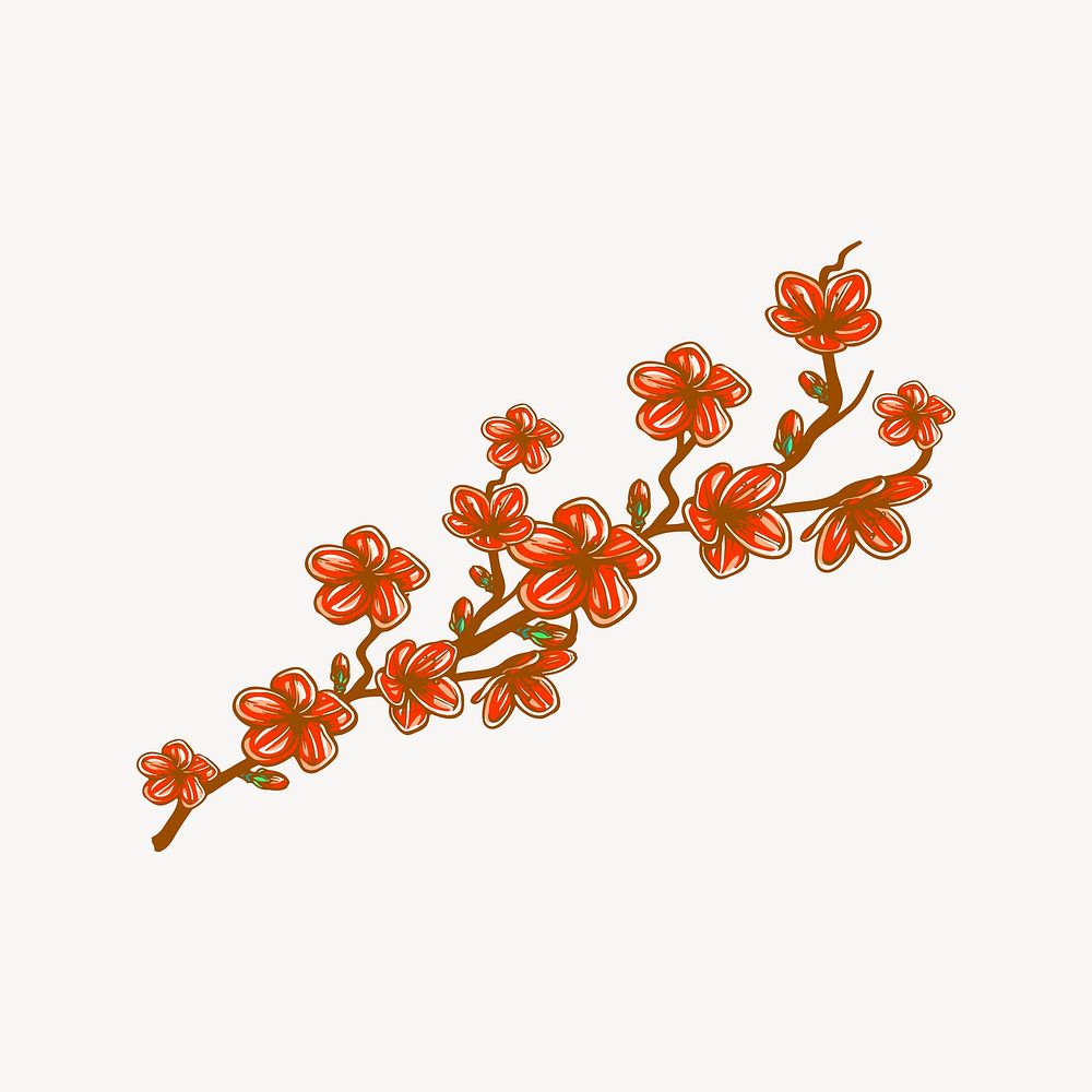 Cherry blossom clipart, botanical illustration vector. Free public domain CC0 image.