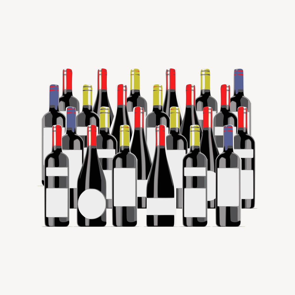 Wine bottles clipart, object illustration. Free public domain CC0 image.