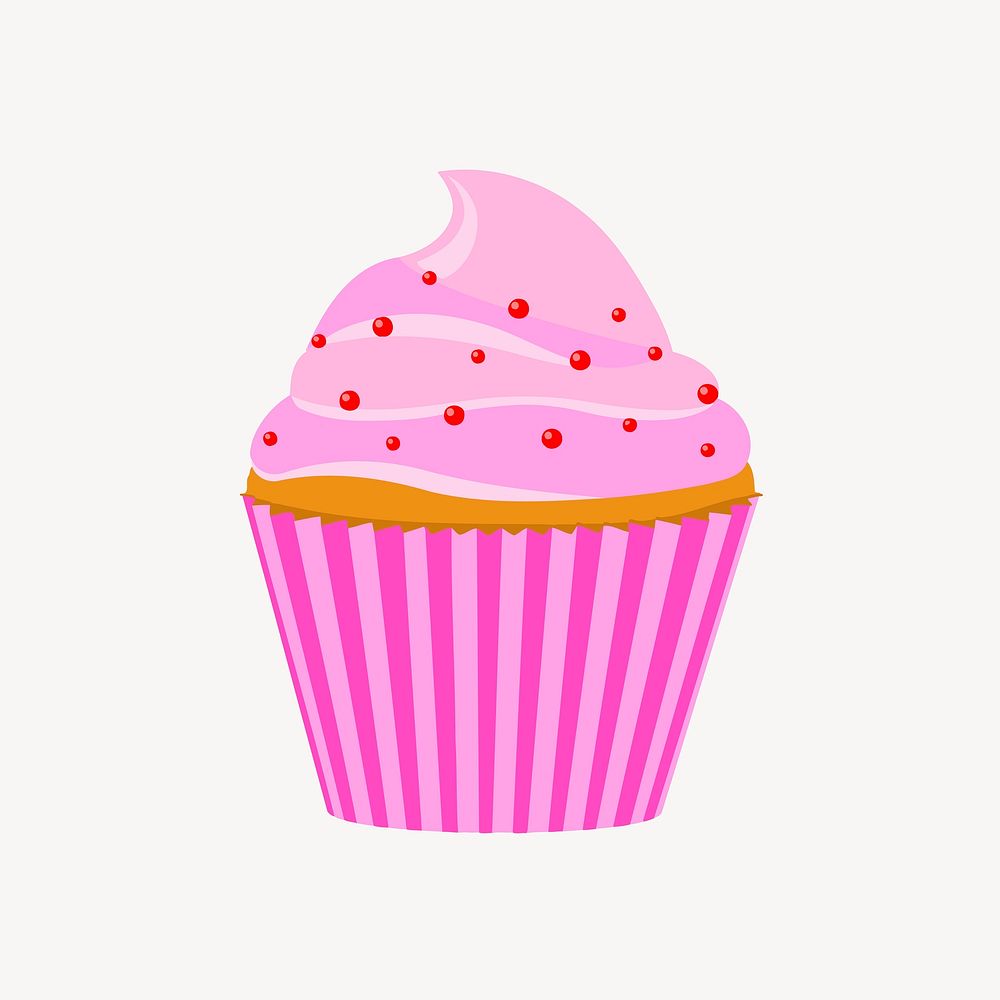Strawberry cupcake clipart, cute dessert illustration. Free public domain CC0 image.