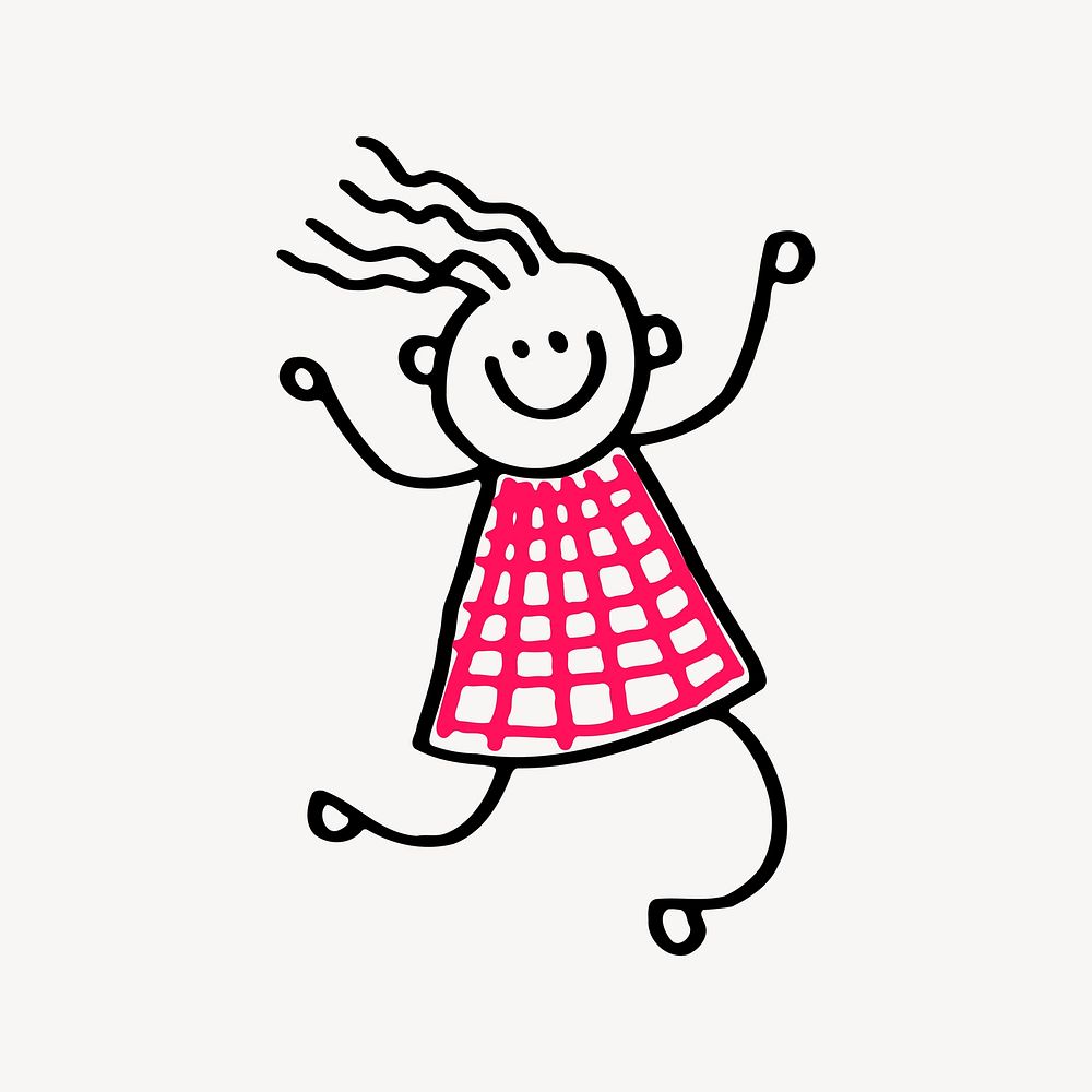 Girl doodle clipart, cute cartoon illustration. Free public domain CC0 image.