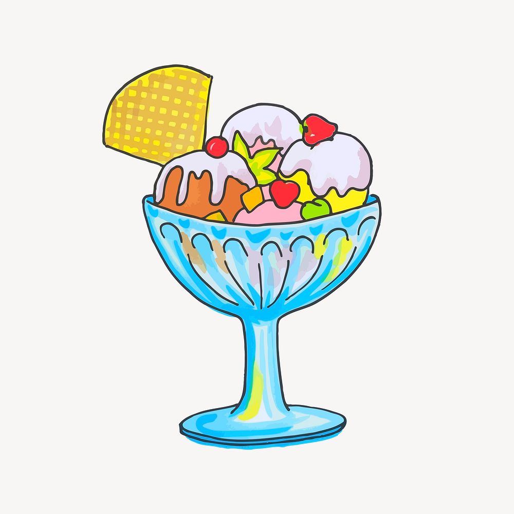 Ice-cream sundae clipart, dessert illustration. Free public domain CC0 image.