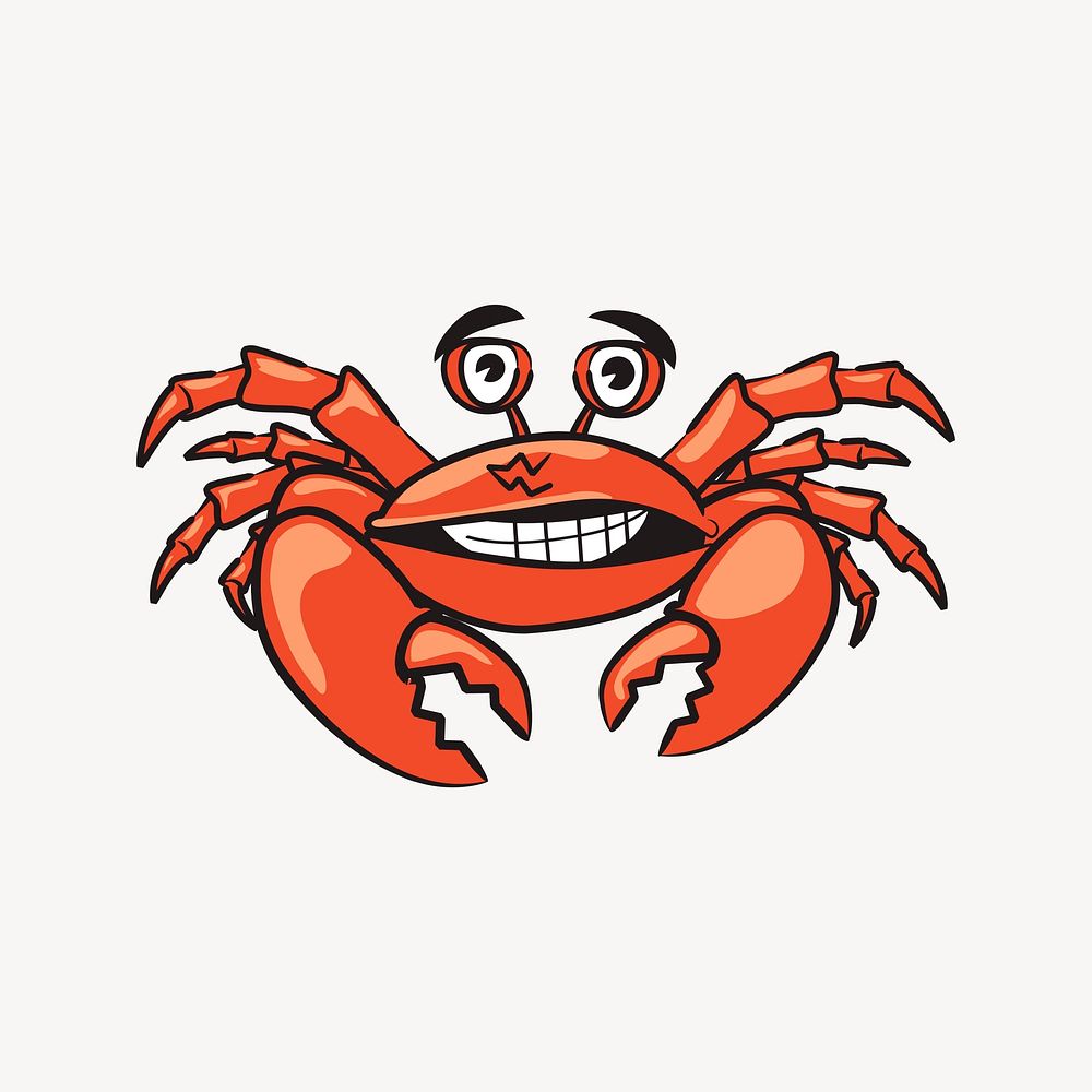 Cartoon crab clipart, sea life illustration vector. Free public domain CC0 image.
