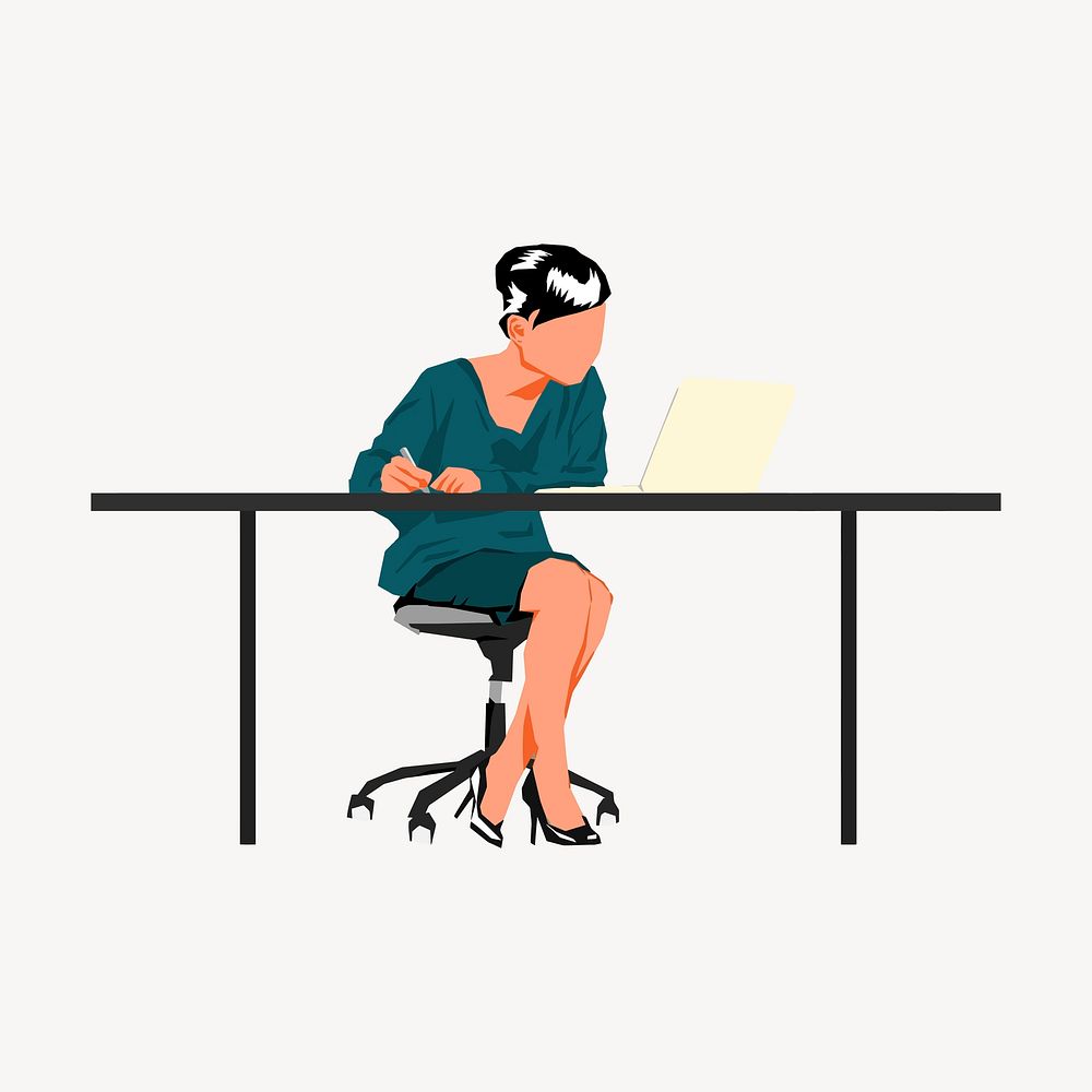 Businesswoman working clipart, job illustration. Free public domain CC0 image.