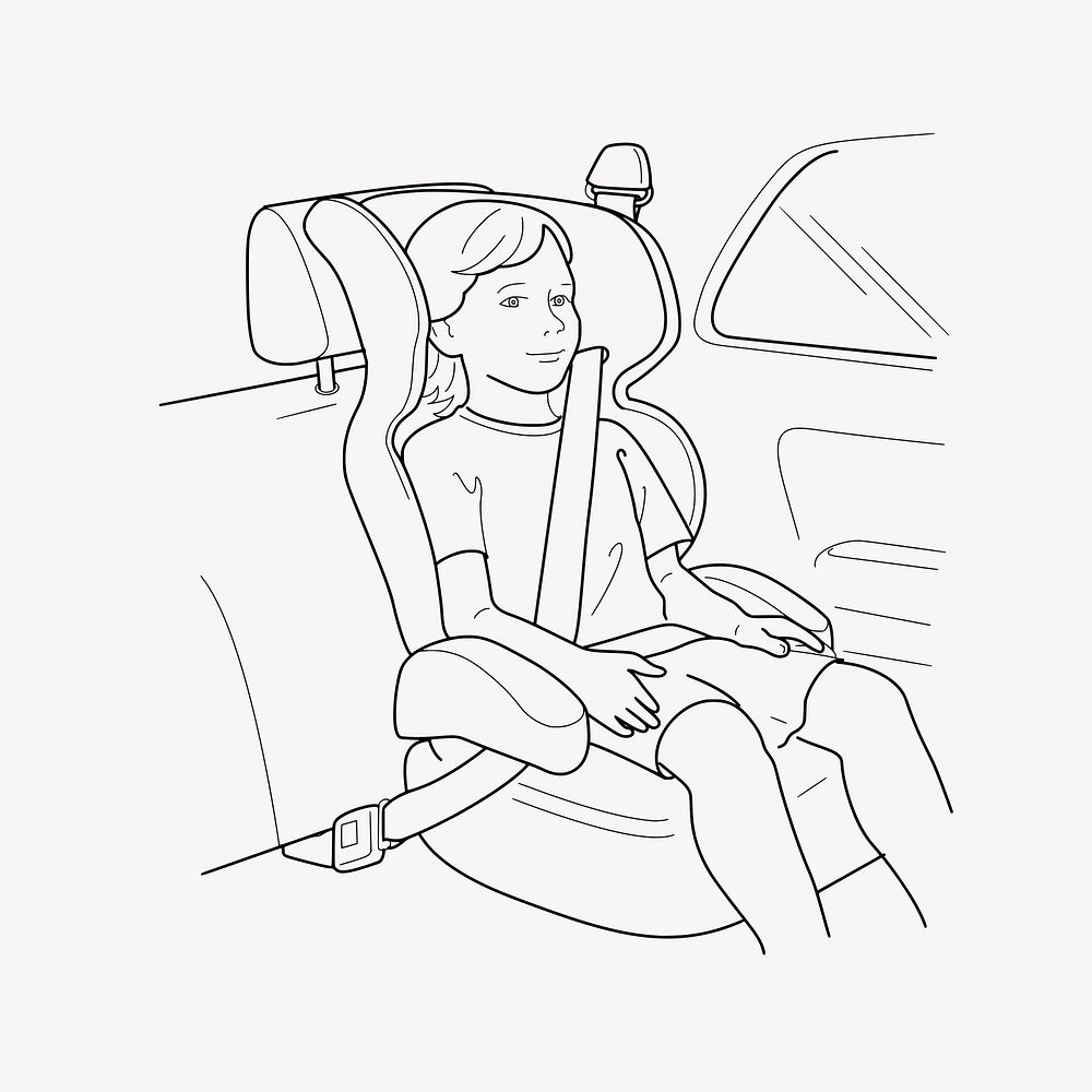Kid in car seat drawing, safety illustration vector. Free public domain CC0 image.