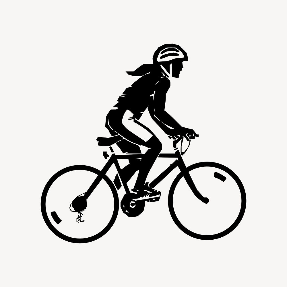 Woman riding bicycle silhouette clipart, health illustration vector. Free public domain CC0 image.