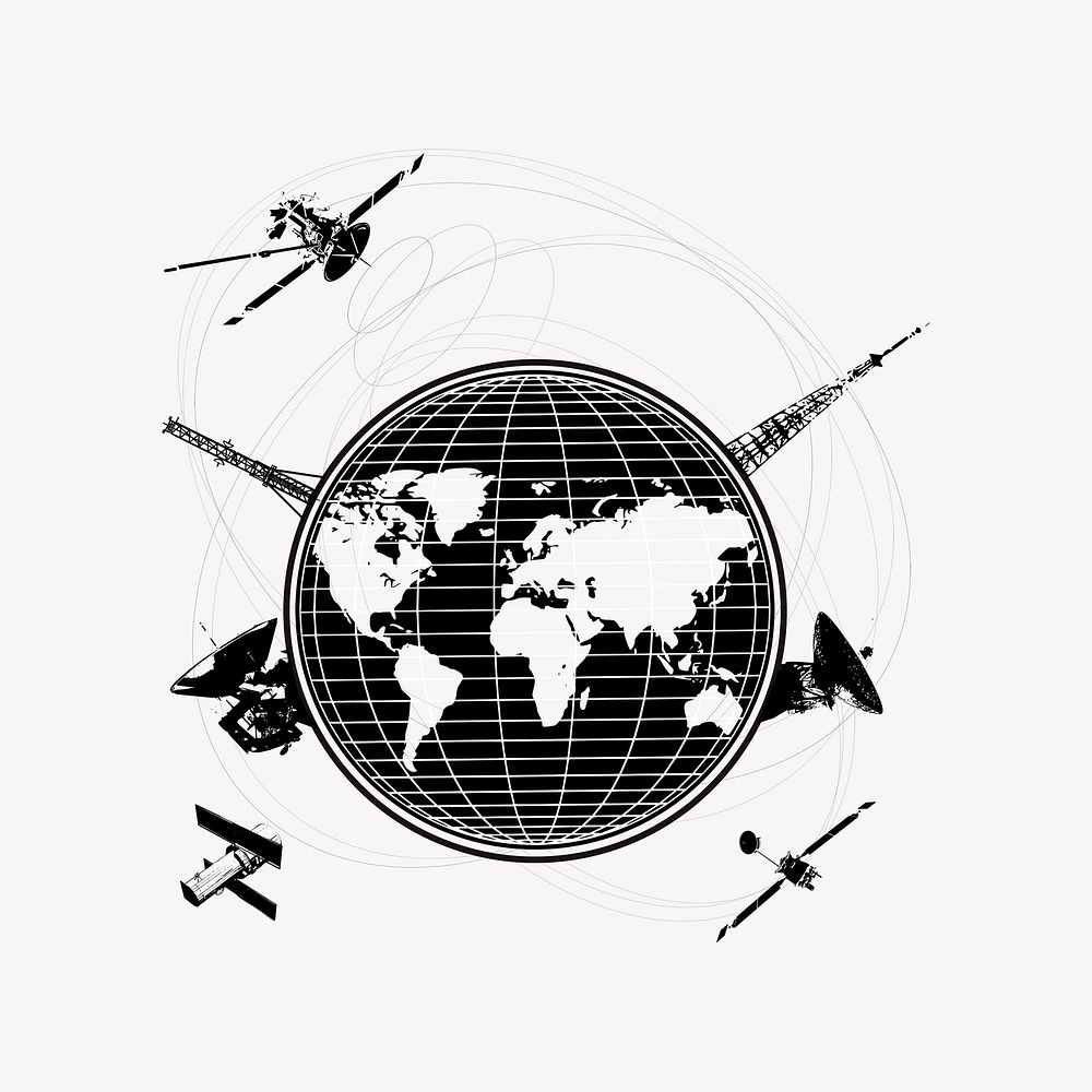 Space satellite drawing, technology illustration psd. Free public domain CC0 image.