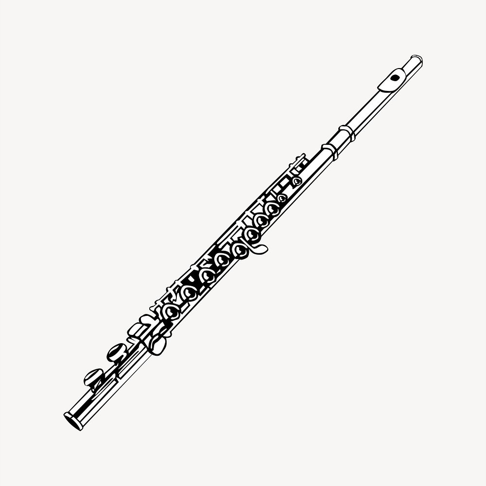 Flute drawing, musical instrument illustration psd. Free public domain CC0 image.