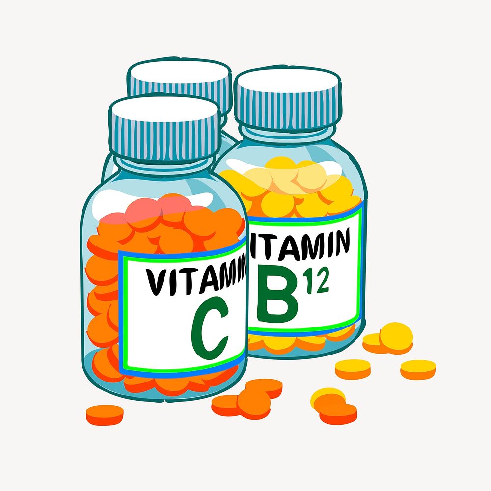 Vitamin bottle clipart, health supplement illustration psd. Free public domain CC0 image.