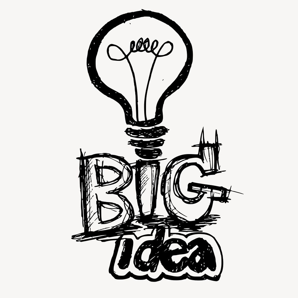 Big idea typography drawing, light bulb illustration. Free public domain CC0 image.