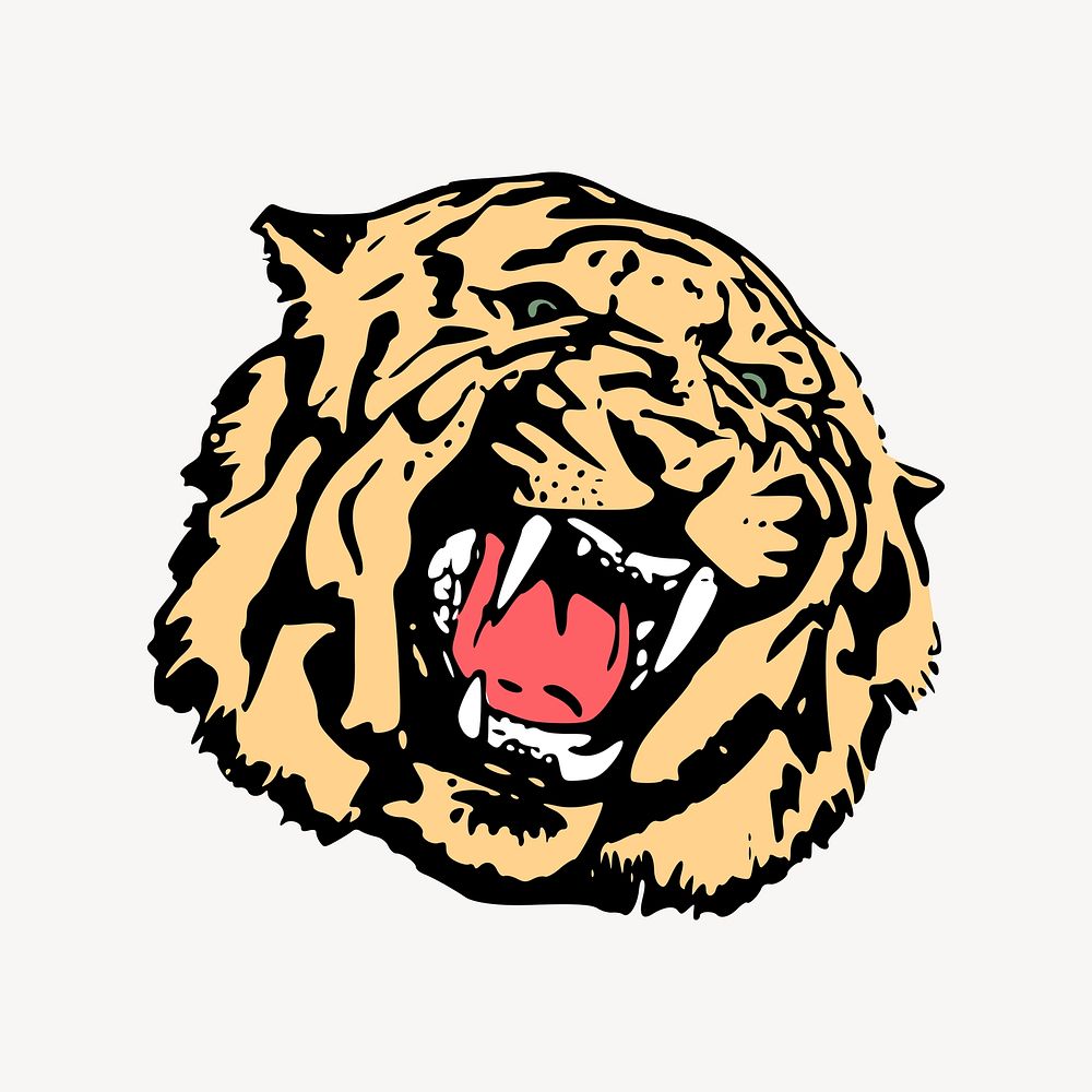 Roaring tiger clipart, animal illustration vector. Free public domain CC0 image.