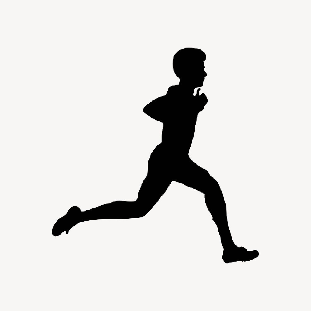 Running man silhouette clipart, exercise illustration vector. Free public domain CC0 image.