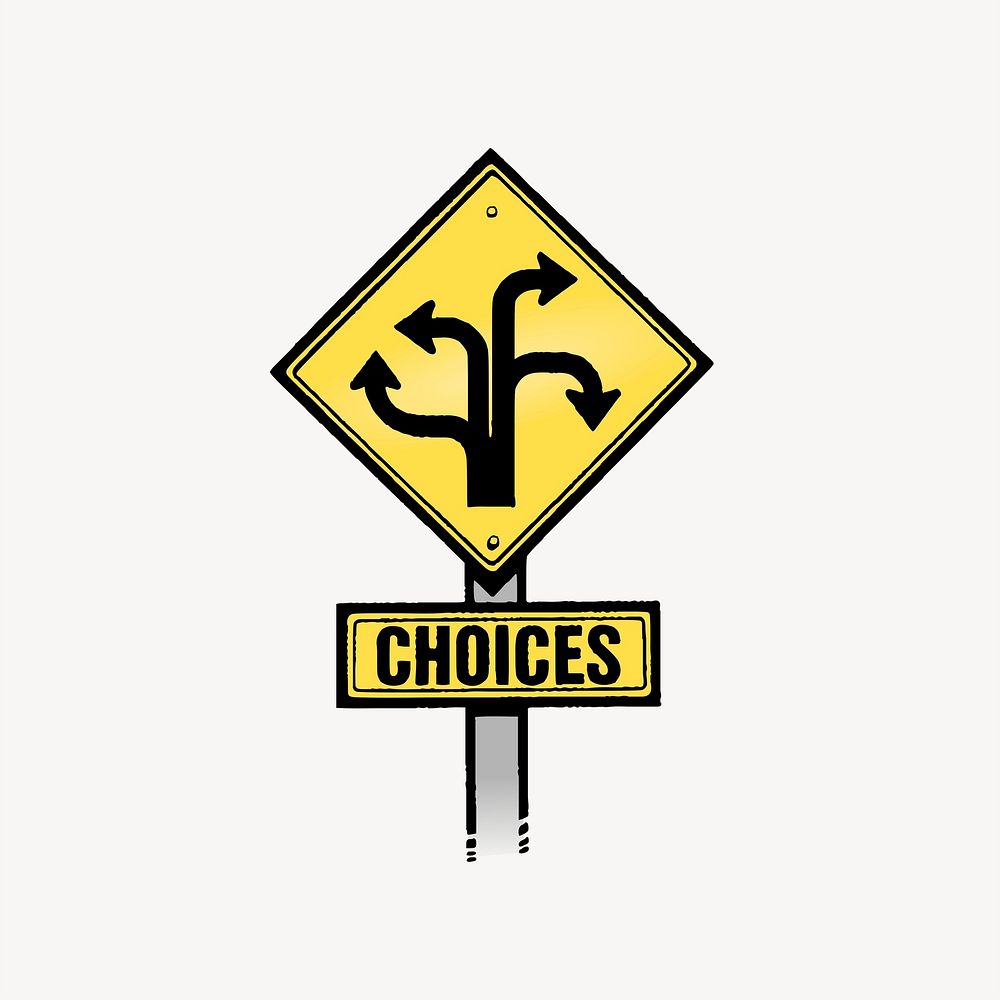 Direction choices sign clipart, traffic illustration. Free public domain CC0 image.