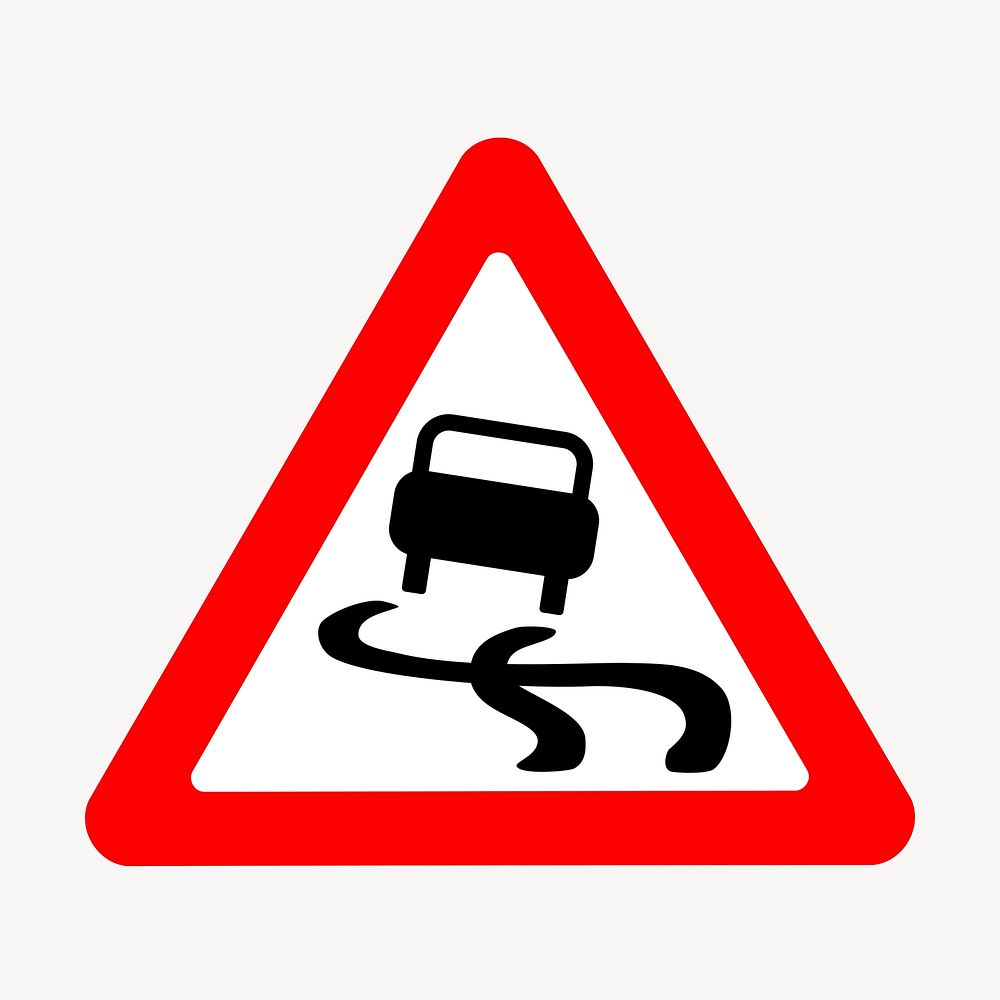 Slippery road sign clipart, traffic symbol illustration. Free public domain CC0 image.