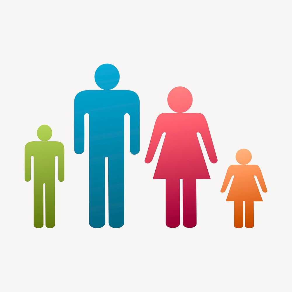 Colorful family clipart, icon illustration. Free public domain CC0 image.