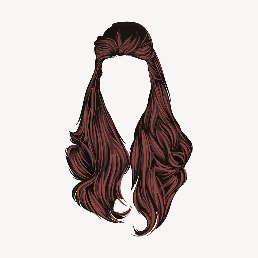 Long brunette wig clipart, hairstyle illustration. Free public domain CC0 image.
