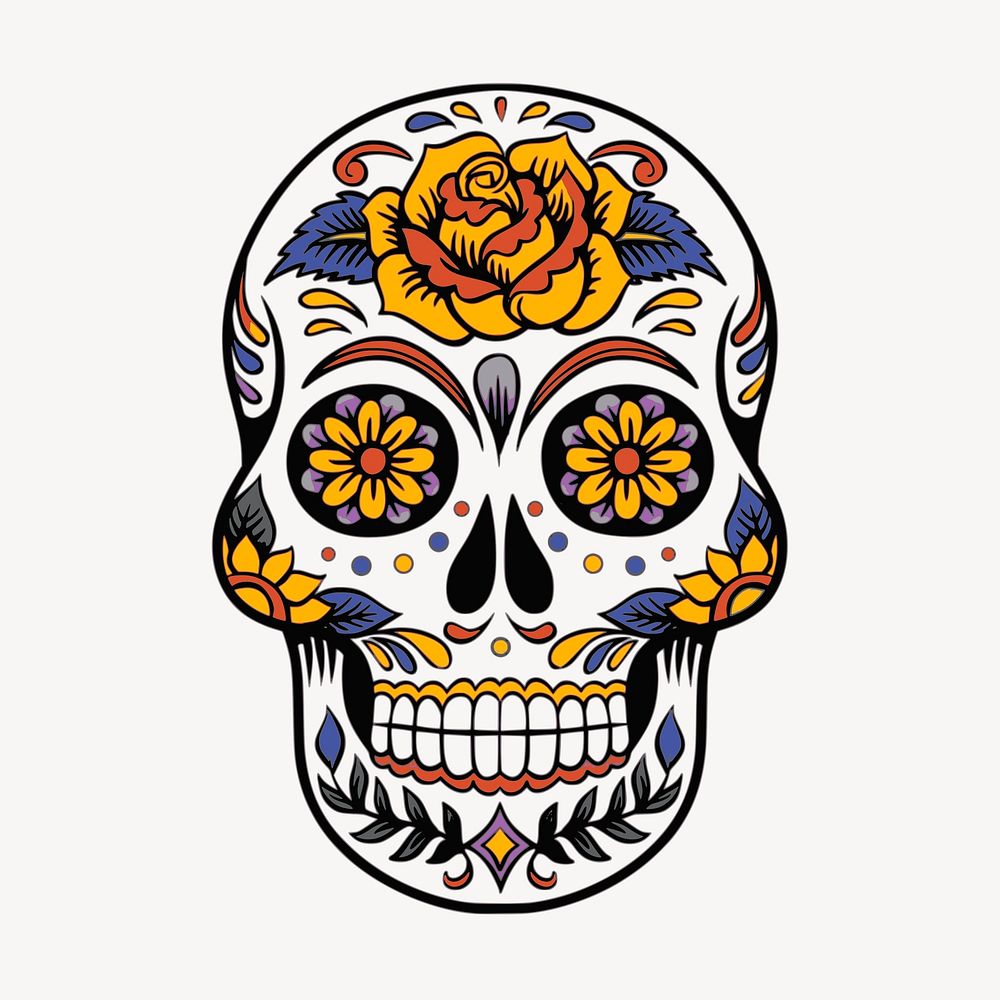 Sugar skull clipart, Day of the Dead traditional illustration. Free public domain CC0 image.