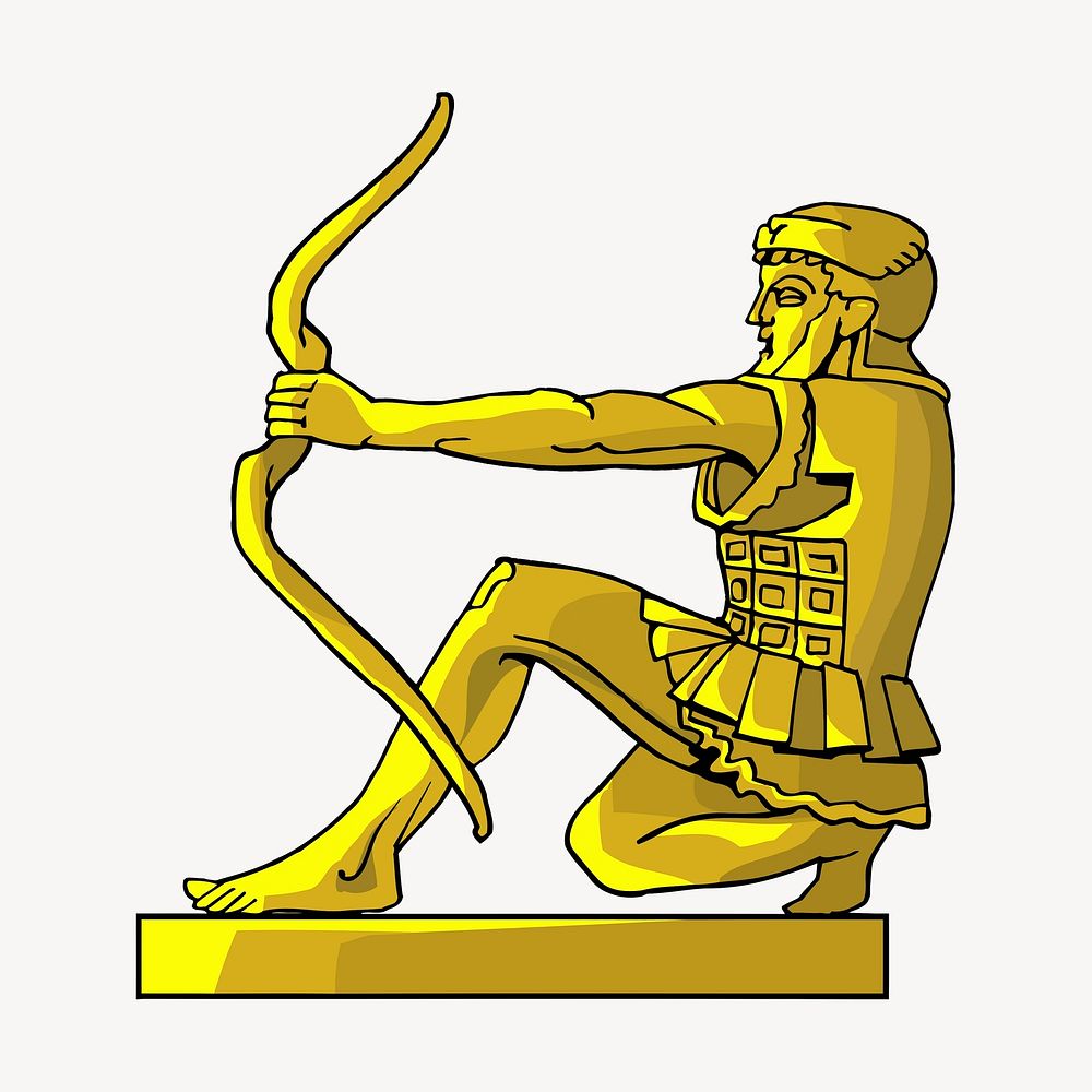 Greek archer statue clipart, gold illustration. Free public domain CC0 image.