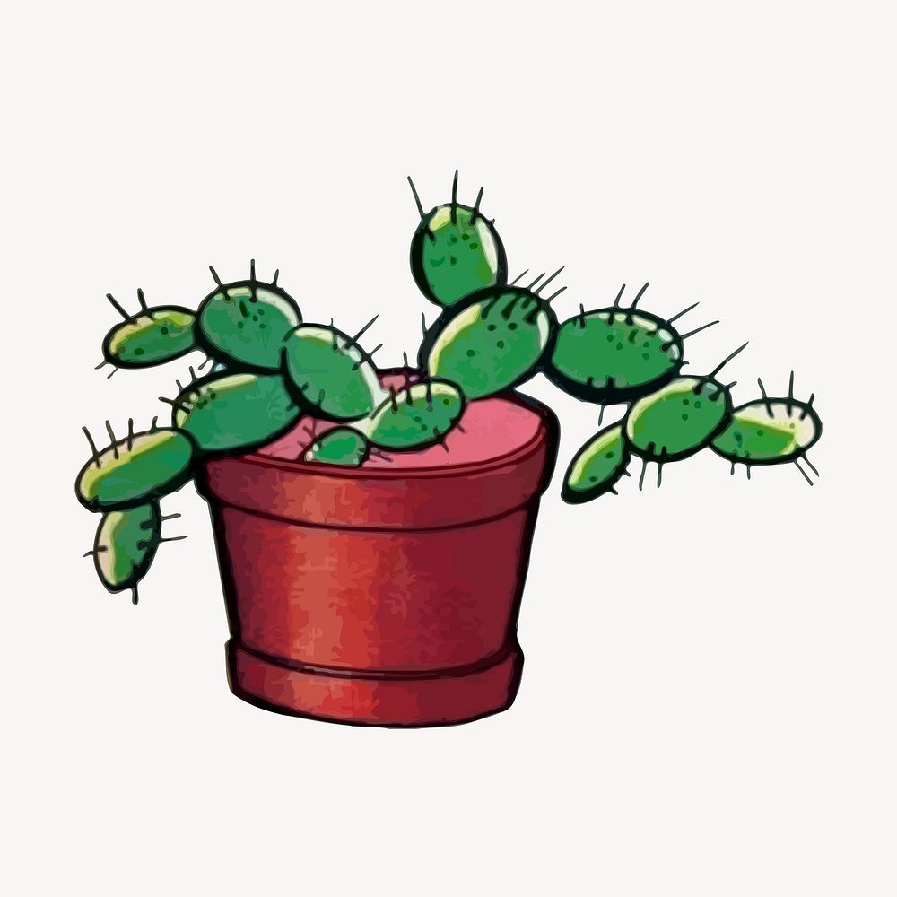 Cactus pot clipart, botanical illustration. Free public domain CC0 image.