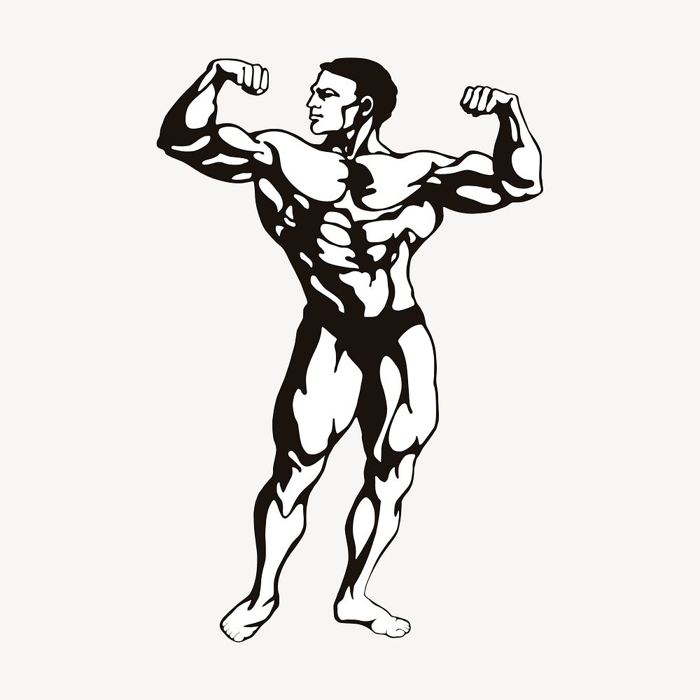 Bodybuilder posing clipart, sport illustration. Free public domain CC0 image.