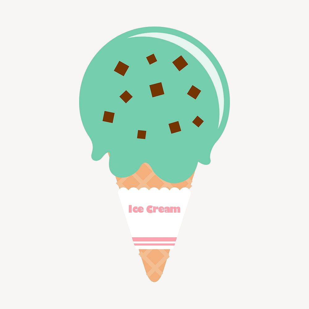 Mint chocolate chip ice-cream clipart, cute food illustration. Free public domain CC0 image.
