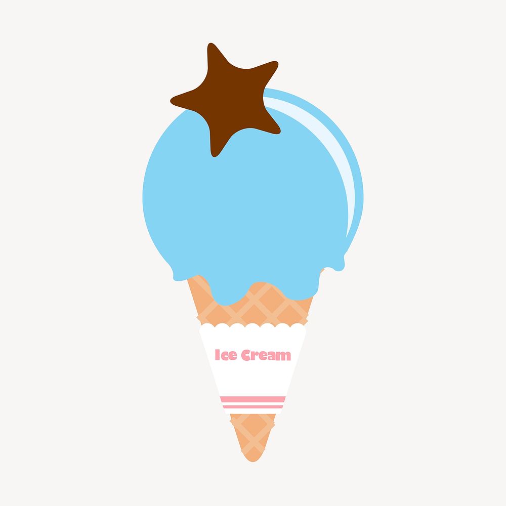 Blue ice-cream cone clipart, cute food illustration. Free public domain CC0 image.