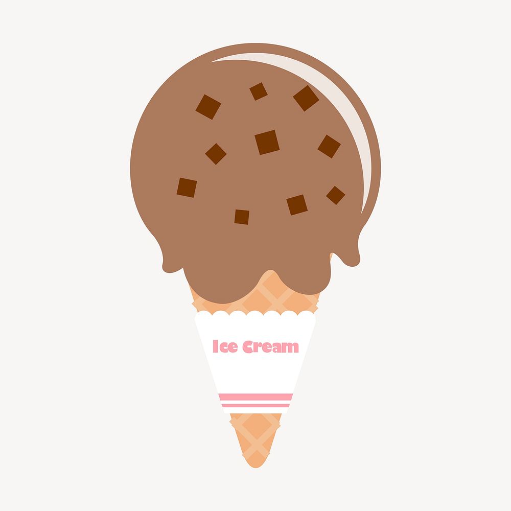 Chocolate chip ice-cream cone clipart, cute food illustration. Free public domain CC0 image.