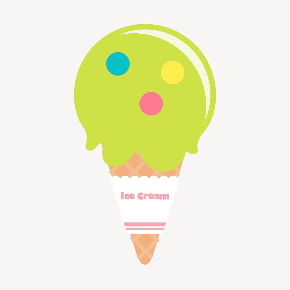 Lime ice-cream cone clipart, cute food illustration. Free public domain CC0 image.
