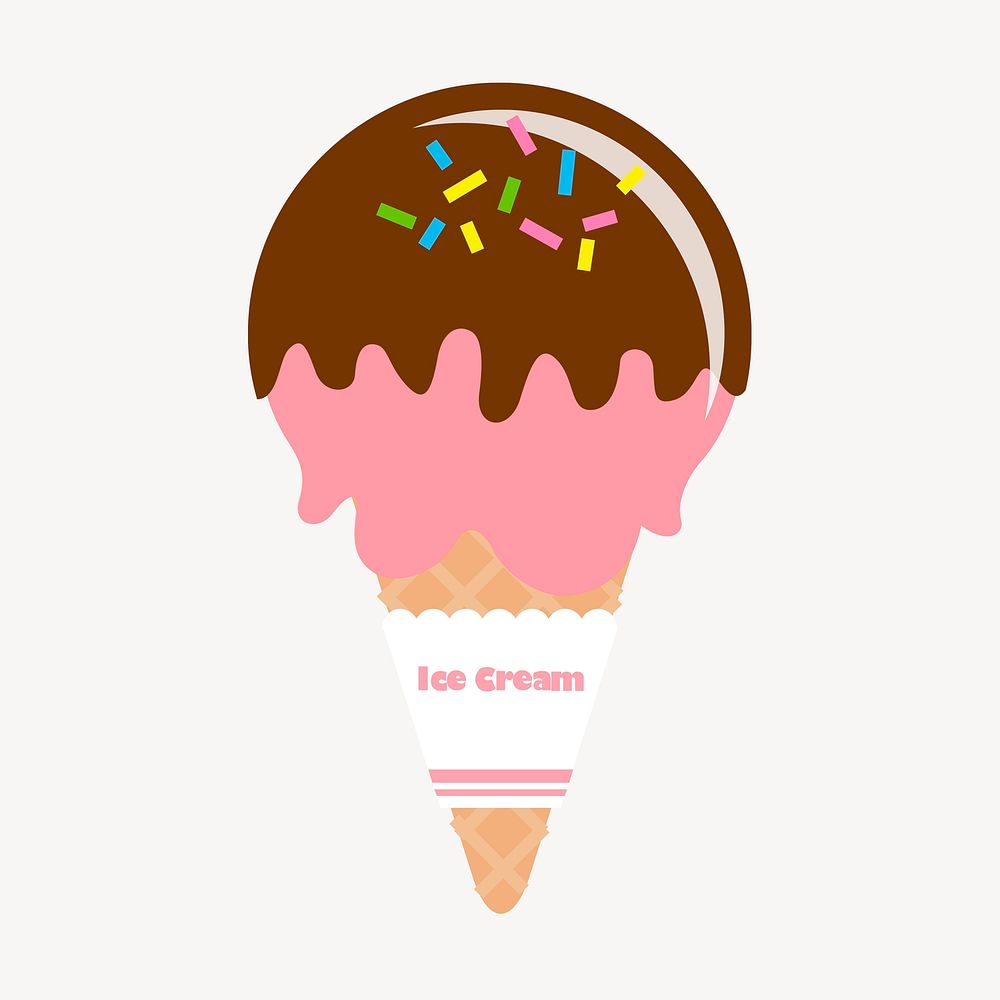Strawberry ice-cream cone clipart, cute food illustration. Free public domain CC0 image.
