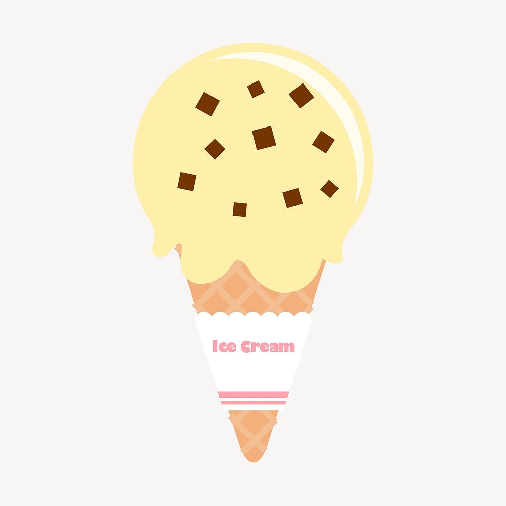 Vanilla ice-cream cone clipart, cute food illustration. Free public domain CC0 image.
