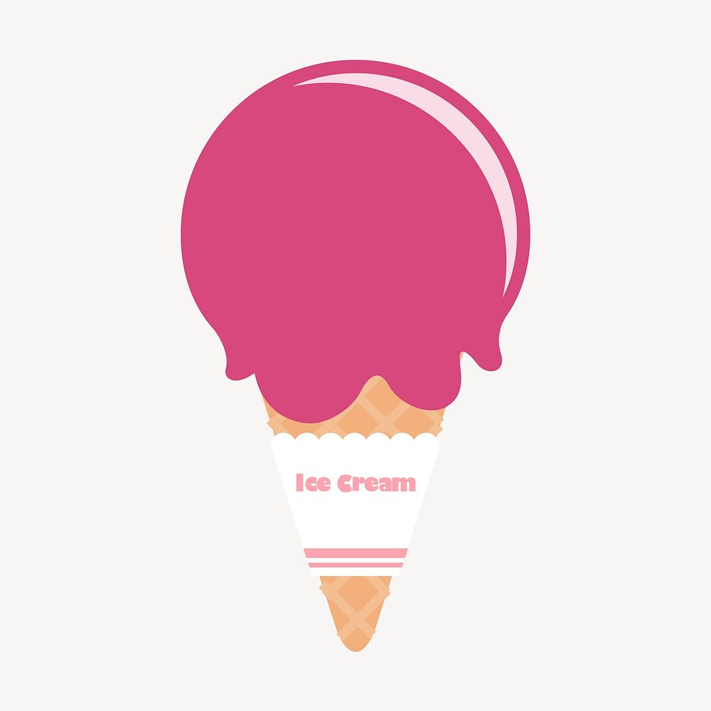Pink ice-cream cone clipart, cute food illustration. Free public domain CC0 image.