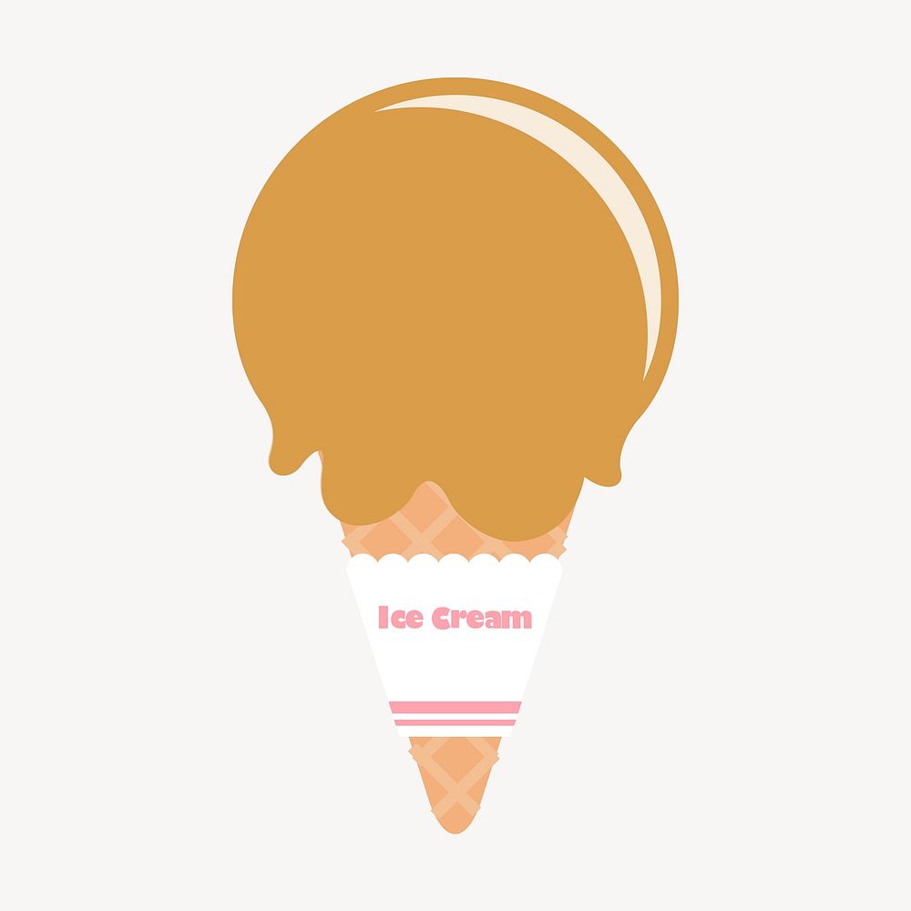 Coffee ice-cream cone clipart, cute food illustration. Free public domain CC0 image.